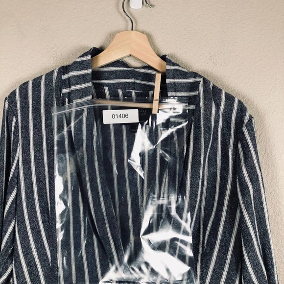 Sanctuary Blazer Jacket Blue White Stripe Linen Blend High Low Pockets Sz Large - Picture 15 of 15